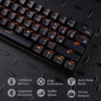 RK ROYAL KLUDGE RK61 61 Keys Wired/Wireless Bluetooth 3.0 Multi-Device LED Backlit Mechanical Gaming/Keyboard for Windows and Mac with 1450mAh Battery, Hot-Swappable Tactile Blue Switch - Black