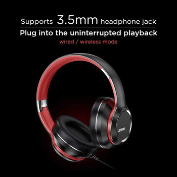 Lenovo Wireless Bluetooth 5.0 Foldable Noise-cancelling Stereo Over Ear Headphone with 3.5mm Aux Cable for Mobile phones, Tablets, Laptops and PCs HD200 (Black)