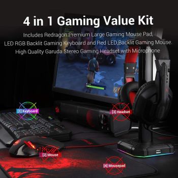 Redragon S101 Wired RGB Backlit Gaming 4 in 1 Combo Black