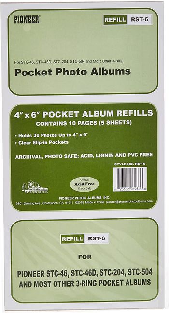 Refill Pages for STC-46, STC-46D, STC-204 and STC-504 Photo Albums 30 Pockets Hold 4x6 Photos - White