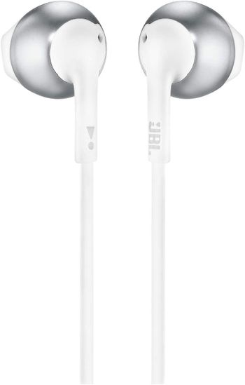 JBL Tune 205 In Ear Wired Headphone with Soft Carrying Pouch, Pure Bass Sound, 1 Button Remote, Built In Microphone, Tangle Free Flat Cable, Comfortable Fit, JBLT205CRM, K951462/White/One size