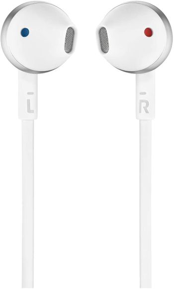 JBL Tune 205 In Ear Wired Headphone with Soft Carrying Pouch, Pure Bass Sound, 1 Button Remote, Built In Microphone, Tangle Free Flat Cable, Comfortable Fit, JBLT205CRM, K951462/White/One size