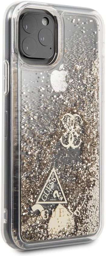 GUESS GUHCN58GLHFLGO Liquid Glitter with Heart Hard Case for iPhone 2019 (5.8) Gold - (Pack of1) /one Size