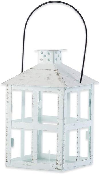 Kate Aspen 7.5 Inch White Vintage Distressed Rustic Candle Holder Decorative Lantern, Wedding Decoration, Centerpiece, Home Décor/Vintage White Distressed Lantern Large/White