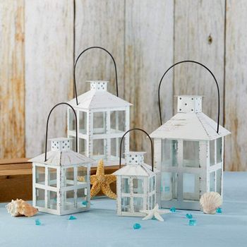 Kate Aspen 7.5 Inch White Vintage Distressed Rustic Candle Holder Decorative Lantern, Wedding Decoration, Centerpiece, Home Décor/Vintage White Distressed Lantern Large/White