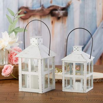 Kate Aspen 7.5 Inch White Vintage Distressed Rustic Candle Holder Decorative Lantern, Wedding Decoration, Centerpiece, Home Décor/Vintage White Distressed Lantern Large/White