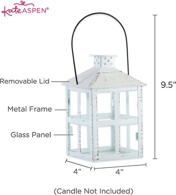 Kate Aspen 7.5 Inch White Vintage Distressed Rustic Candle Holder Decorative Lantern, Wedding Decoration, Centerpiece, Home Décor/Vintage White Distressed Lantern Large/White