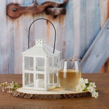 Kate Aspen 7.5 Inch White Vintage Distressed Rustic Candle Holder Decorative Lantern, Wedding Decoration, Centerpiece, Home Décor/Vintage White Distressed Lantern Large/White