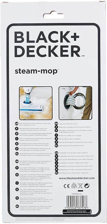 Black+Decker Steam Mop Replacement Pads, Pack of 2 - FSMP20-XJ/White