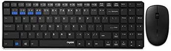 RAPOO Wireless Keyboard and Mouse Combo 9300M Multimode Connection 3.0/4.0/2.4 GHz World's Ultra Slim English Arabic Keyboard and Mouse Black /One Size