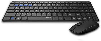 RAPOO Wireless Keyboard and Mouse Combo 9300M Multimode Connection 3.0/4.0/2.4 GHz World's Ultra Slim English Arabic Keyboard and Mouse Black /One Size