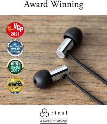 final E3000 in-Ear Headphones, Hi-Fi Sound Quality, Hires Certified, Award Winning, Stainless Steel Housing, 3.5mm Standard Plug, Natural Sound with Extended Bass, Designed in Japan -/Black