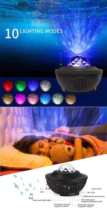 Star Light Projector Led Night Light, 2 in 1 Starry Light & Ocean Wave Projector with Remote Control 10 Colors Changing Music Player with Bluetooth Dimmable, Best Gift for Kids & Adults /Black/One Size