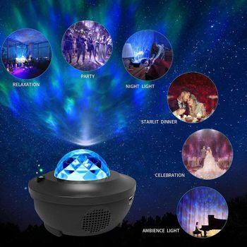 Star Light Projector Led Night Light, 2 in 1 Starry Light & Ocean Wave Projector with Remote Control 10 Colors Changing Music Player with Bluetooth Dimmable, Best Gift for Kids & Adults /Black/One Size