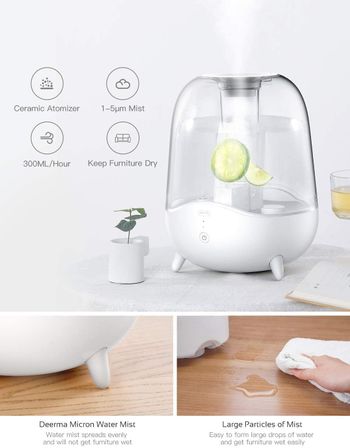 Deerma 5L Crystal Clear Ultrasonic Cool Mist Humidifier for Bedroom, Large Room, Office, Baby with Transparent Water Tank, Auto Shut Off, Adjustable Mist Volume, Whisper Quiet, Lasts 24 Hours/One Size/White