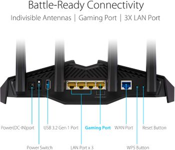 ASUS RT-AX82U, AX5400 Dual Band Wifi 6, 2.4 GHz / 5 GHz 1.5 GHz tri-core processor up to 4804 Mbps Gaming Router//WIFI 6 AX5400 Dual band  Gaming Router/Black/One Size