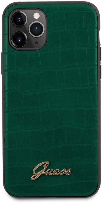 Guess PU Croco Print Case with Metal Logo for iPhone 11 Pro - Dark Green