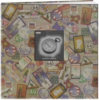 Pioneer MB10MAP-T 12-Inch by 12-Inch Travel Postbound Album with Photo Window, Travel Stickers/12x12 Inch/Multicolour