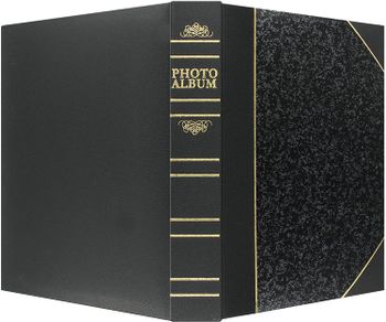 ألبومات صور بايونير BT-68 ذات 100 جيب من الجلد لغطاء Ledger Style Le Memo Photo Albums، 6 في 8 بوصة، فضي وأسود