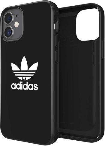 adidas SNAP Apple iPhone 12 Mini Trefoil Case - Back cover w/Trefoil Design, Scratch & Drop Protection w/TPU Bumper, Wireless Charging Compatible - Black