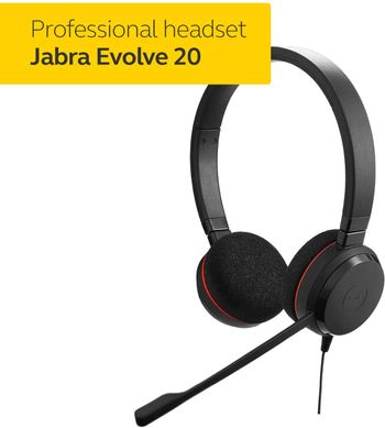 Jabra Evolve 20 Stereo Headset – Wired Headphones for VoIP Softphone with Passive Noise Cancellation – USB-Cable with Controller – Black Evolve 20