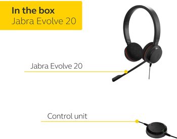 Jabra Evolve 20 Stereo Headset – Wired Headphones for VoIP Softphone with Passive Noise Cancellation – USB-Cable with Controller – Black Evolve 20