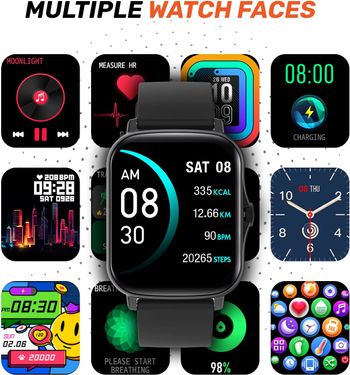 Fire-Boltt Beast Spo2 1.69” Industry'S Largest Display Size Full Touch Smart Watch With Blood Oxygen Monitoring, Heart Rate Monitor, Multiple Watch Faces & Long Battery Life Black, Bsw002, Bsw002