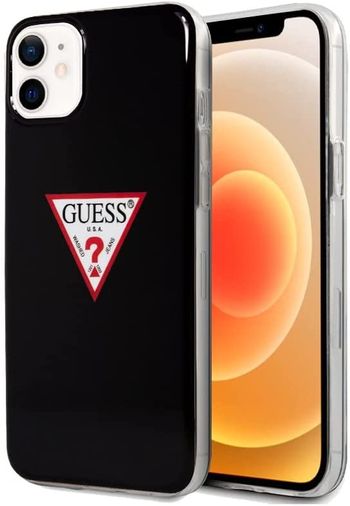 جراب CG Mobile بشعار Guess PC/TPU مثلث صلب، مقاوم للخدش، غطاء حماية مقاوم للصدمات والسقوط مرخص رسميًا (12 صغير (5.4 بوصة)، أسود)