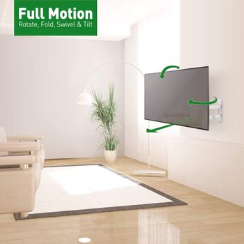 Barkan White TV Wall Mount,13 - 65 inch Full Motion Articulating - 4 Movement Flat / Curved Screen Bracket, Holds up to 88 lbs, Patented, UL Listed, Fits LED OLED LCD/Normal/White