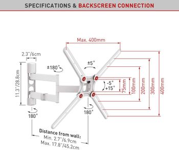 Barkan White TV Wall Mount,13 - 65 inch Full Motion Articulating - 4 Movement Flat / Curved Screen Bracket, Holds up to 88 lbs, Patented, UL Listed, Fits LED OLED LCD/Normal/White