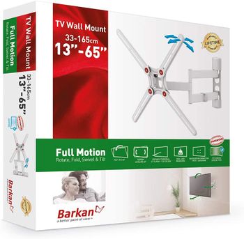 Barkan White TV Wall Mount,13 - 65 inch Full Motion Articulating - 4 Movement Flat / Curved Screen Bracket, Holds up to 88 lbs, Patented, UL Listed, Fits LED OLED LCD/Normal/White