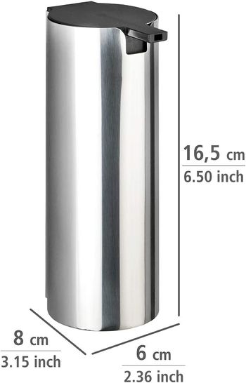 Soap dispenser, Adhesive hold, Stainless steel, 6 x 16.5 x 8 cm, Silver