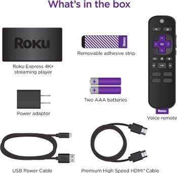 Roku Express 4K+ 2021 | Streaming Media Player HD/4K/HDR with Smooth Wireless Streaming and Roku Voice Remote with TV Controls, includes Premium HDMI Cable