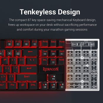 Redragon K552-2 87 Keys 60% Small Tkl Mechanical Gaming Keyboard (Black Red Led Backlit)/Multi color/one size