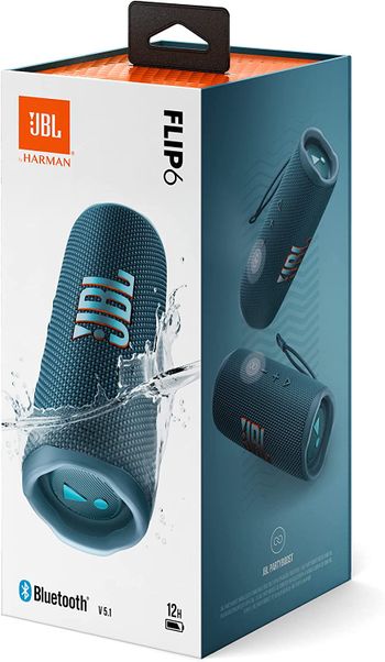 JBL Flip 6 Portable IP67 Waterproof Speaker with Bold JBL Original Pro Sound, 2-Way Speaker, Powerful Sound and Deep Bass, 12 Hours Battery, Safe USB-C Charging Protection - Blue, JBLFLIP6BLU