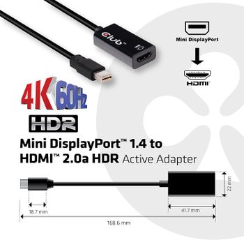 MINI DP 1.4 MALE - HDMI 2.0A M/F 4K 60HZ HDR SUPP./Black/One Size