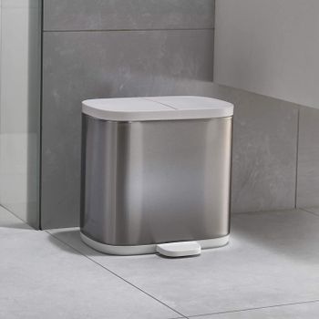 Joseph Joseph 70520 Split Steel Recycling Waste Bin 1.6 gallon/6 liter Stainless Steel - Grey, White