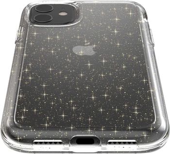 جراب لهاتف iPhone 11 من Speck - مُلمع بالأحجار الكريمة - غطاء شفاف نحيف ومتين مع محيط مزدوج الطبقات، متوافق مع Qi الشحن اللاسلكي - شفاف  لامع