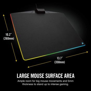 Corsair MM800 RGB Polaris Hard Surface Mousepad (15 Zone RGB Lighting, Low Friction Micro-Textured Surface, Built-In USB Pass-through Port, 350 x 260 x 5 mm) - Black