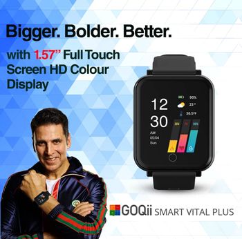 Goqii Smart Vital Plus 1.57'' Full Touch Hd Display With Spo2, Body Temperature, Blood Pressure, Heart Rate, Women Care And 3 Months Personal Coaching (Black), Regular