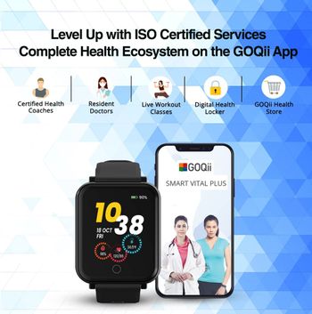 Goqii Smart Vital Plus 1.57'' Full Touch Hd Display With Spo2, Body Temperature, Blood Pressure, Heart Rate, Women Care And 3 Months Personal Coaching (Black), Regular