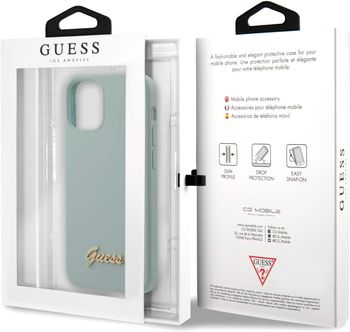 Guess GUHCP12SLSLMG Liquid SIlicone Case w/Metal Logo Script for Apple iPhone 12 5.4"/Protective Case for your Mobile Light Blue