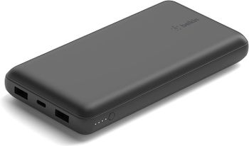 شاحن محمول بمنفذ USB-C سعة 20000 mAh يحتوي على 3 مخارج ومدخل USB - C ومنفذي USB-A لون اسود من بيلكن