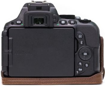 MegaGear Nikon D5600, D5500 Ever Ready Leather Camera Half Case and Strap, with Battery Access - Dark Brown - MG1171