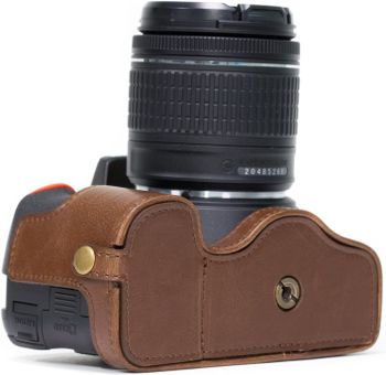 MegaGear Nikon D5600, D5500 Ever Ready Leather Camera Half Case and Strap, with Battery Access - Dark Brown - MG1171