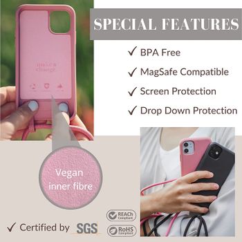 Woodcessories - 2in1 Necklace Phone Case Compatible with iPhone 12 Pro Max Crossbody Case with Strap Coral Pink, Detachable, Eco friendly