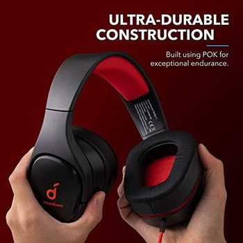 Anker Soundcore Strike 1 Gaming Headset, Stereo Sound +, Sound Enhancement for FPS Games, Noise Isolating Mic, and Cooling Gel-Infused Cushions, Gaming Headset Compatible with PS4, and PC Black & Red