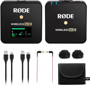 نظام ميكروفون لاسلكي مزدوج القناة فائق الصغر RØDE Wireless GO II مع ميكروفون مدمج وتسجيل داخلي لمقابلات صناعة الأفلام وإنشاء المحتوى - أسود