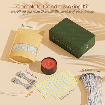 Hearth & Harbor Natural Soy Wax And Diy Candle Making Supplies - 5 Lbs Soy Candle Wax Flakes With 100 Cotton Wicks, 2 Metal Centering Device, Colourful, 5Lbs Wax + Accessories