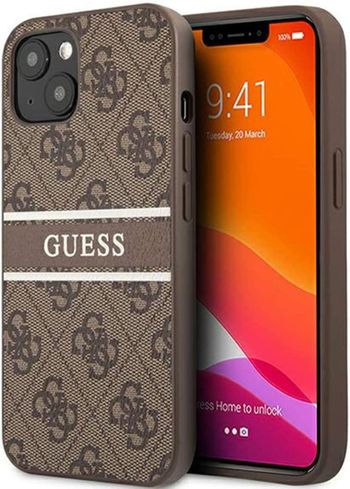 Guess 4G Pu Leather Case With Printed Stripe For Iphone 13 Mini (5.4") Brown